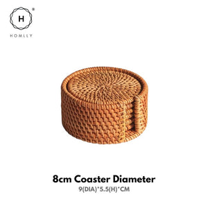 Homlly 100% Natural eco-friendly Hand Made Rattan Coaster Set (6pcs) with Coaster Box