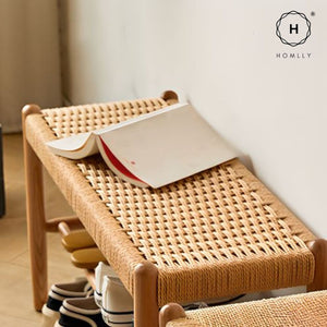 Homlly Ika Entryway Shoe Rack Bench with Rope Weaving Design (Various Length)