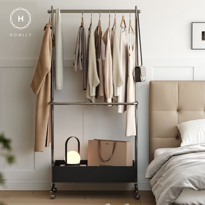 Homlly Unii Hanging Clothes Stainless Steel Rack Cart with Storage on wheels