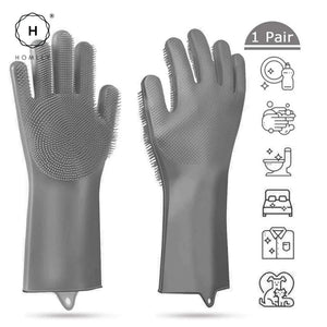 Homlly magic silicone gloves with wash scrubber (2 pairs)