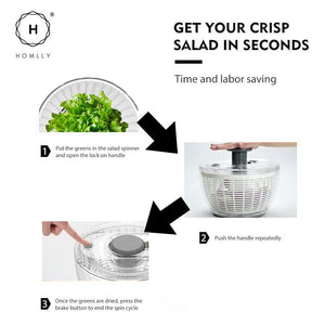 Homlly Press Pump 3 in 1 Multi-Use Vegetable Fruit Salad Spinner Dryer Serve Bowl