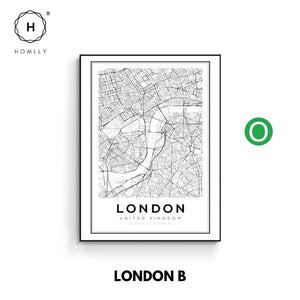 Homlly City View Minimalist Black Line Art Road Map Wall Poster