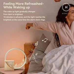 Homlly Sunrise Digital Alarm Clock with Relaxation Music, Warm Night Light & USB Charger