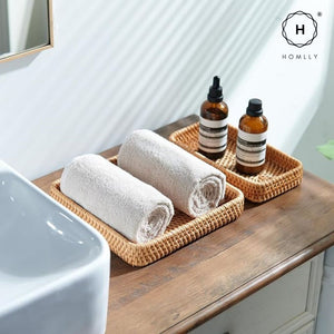 Homlly Handwoven Rattan Serving Organizer Tray