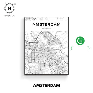 Homlly City View Minimalist Black Line Art Road Map Wall Poster
