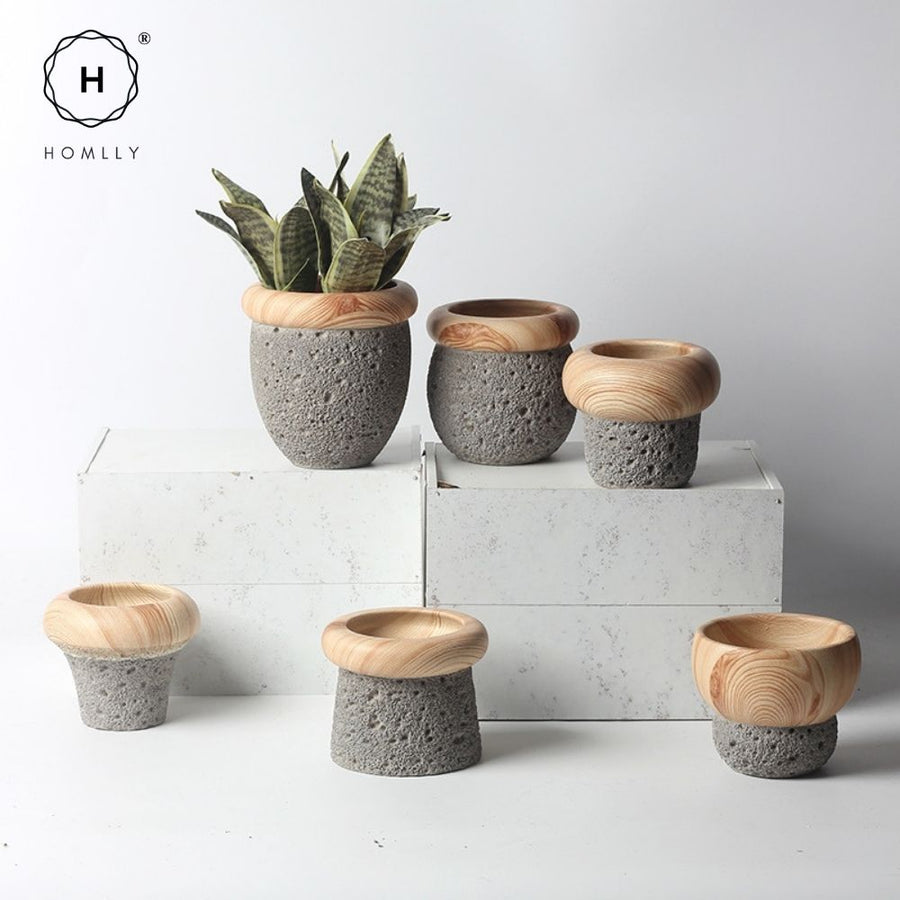 Homlly Nordic Cement Bonsai Green Flower Pot (Different Shapes)
