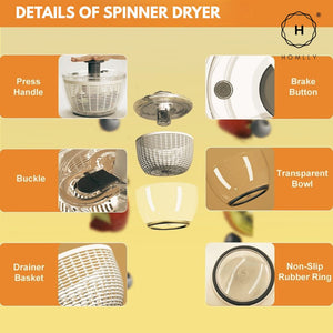 Homlly Press Pump 3 in 1 Multi-Use Vegetable Fruit Salad Spinner Dryer Serve Bowl