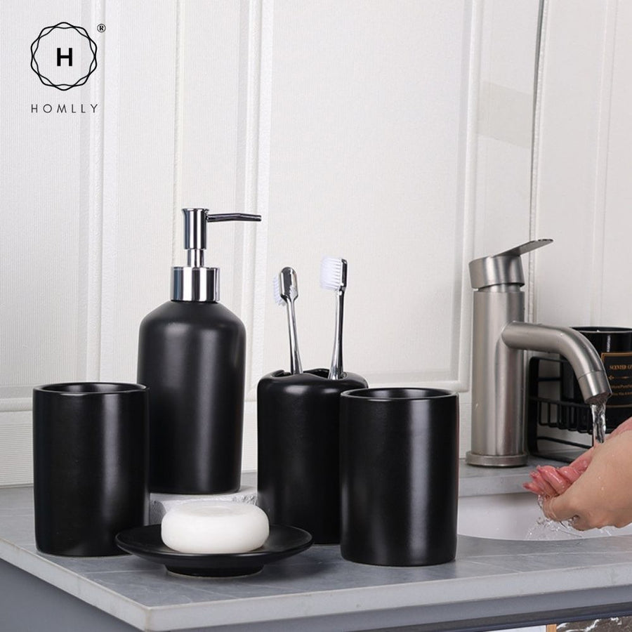Homlly 5 pieces Bathroom Vanity Soap Dispenser Accessories Ceramic Set