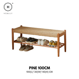 Homlly Ika Entryway Shoe Rack Bench with Rope Weaving Design (Various Length)