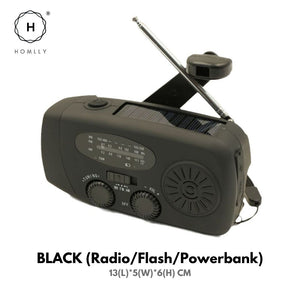 Homlly Emergency Hand Crank Solar AM/ FM Radio with LED Flashlight & 2000mAh Power Bank Phone Charger