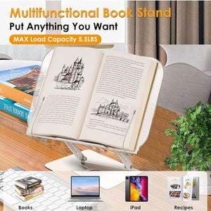 Homlly Hands Free Adjustable Foldable Book Holder with 360 Degree Rotating Base & Page Clips for Book, Sheet Music, Laptop & Recipe