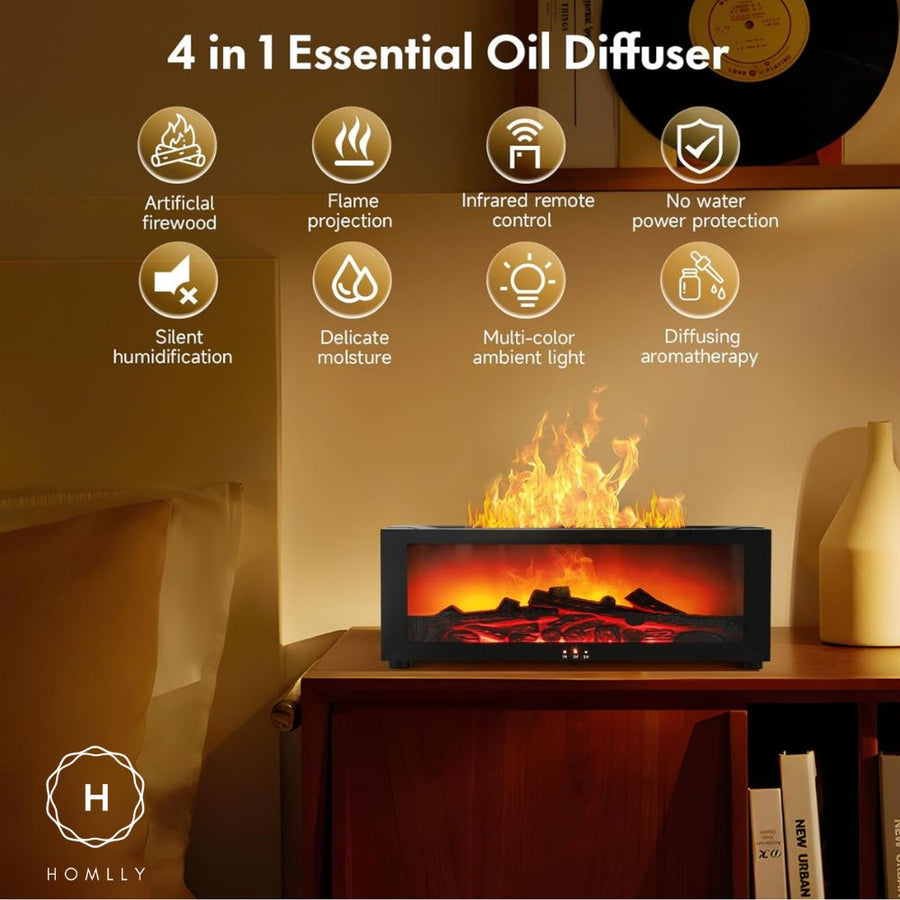 Homlly 3D Flame Fireplace Essential Oil Diffuser with Remote Control (150ml)