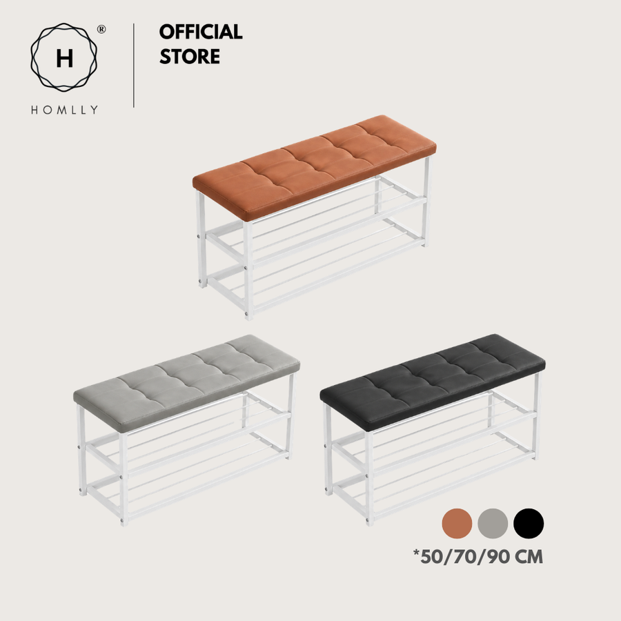 Homlly Entryway Steel Shoe Rack Bench with Cushioned Seat