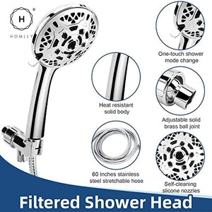 Homlly 10 Spray Modes High Pressure Handheld Shower Head with Filter, Hose & Bracket