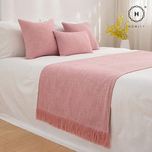 Homlly Weave Decorative Pillow Cushion Covers with Bed Runner Throw