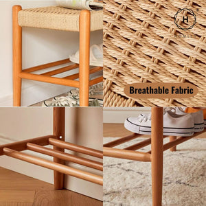 Homlly Ika Entryway Shoe Rack Bench with Rope Weaving Design (Various Length)