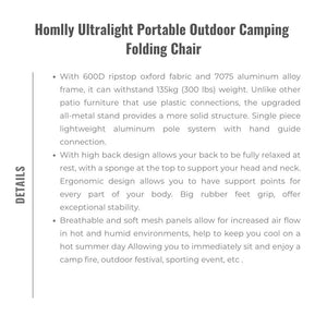 Homlly Ultralight Portable Outdoor Camping Folding Chair