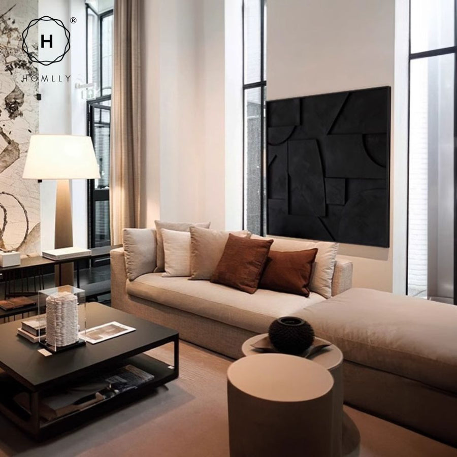 Homlly Black Osloo 3D Textured Framed Abstract Wall Art Painting