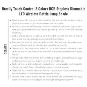 Homlly Touch Control 3 Colors RGB Stepless Dimmable LED Wireless Bottle Lamp Shade