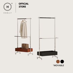 Homlly Unii Hanging Clothes Stainless Steel Rack Cart with Storage on wheels