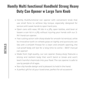 Homlly Multi functional Handheld Strong Heavy Duty Can Opener w Large Turn Knob
