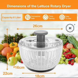 Homlly Press Pump 3 in 1 Multi-Use Vegetable Fruit Salad Spinner Dryer Serve Bowl