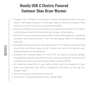 Homlly USB C Electric Powered Footwear Shoe Dryer Warmer