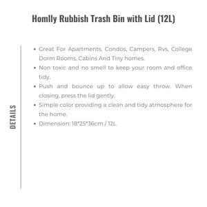 Homlly Rubbish Trash Bin with Lid (12L)