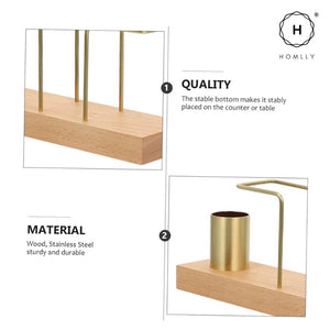 Homlly Keii Gold Brass Paper Napkin Stand Tissue Holder Organizer with Solid Wood Base