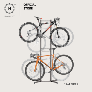 Homlly Free Standing Bike Bicycle Storage Rack Display with Basket (Hold 2/4 bikes)