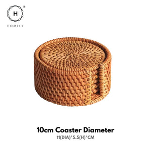 Homlly 100% Natural eco-friendly Hand Made Rattan Coaster Set (6pcs) with Coaster Box