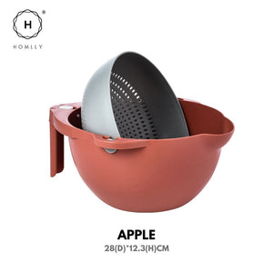 Homlly 2 in 1 Double layer Kitchen Draining Rotatable Vegetable Washing Strainer Colander Basket Bowl