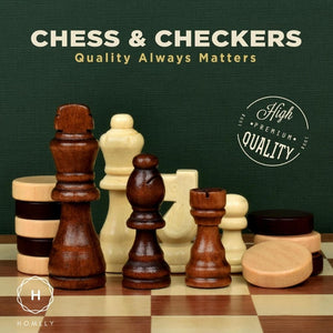 Homlly 2 in 1 Magnetic Wooden Chess & Checkers Board Game Tournament Chessboard