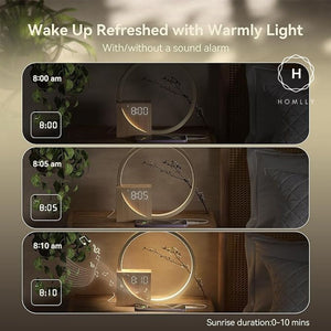 Homlly Sunrise Digital Alarm Clock with Relaxation Music, Warm Night Light & USB Charger