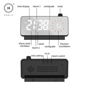 Homlly Mirror LED Digital Alarm Clock Rechargeable Temperature Date Countdown Table Clock Night Mode