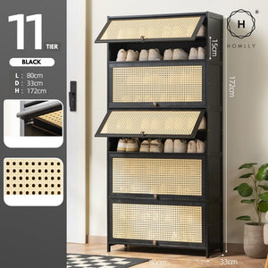 Homlly Bamboo Shoe Storage Rack Cabinet with Mess Hole Doors