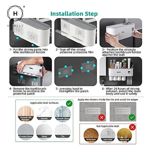 Homlly Rukii Wall Mounted Automatic Toothpaste Holder Dispenser with Magnetic Cups & Drawer