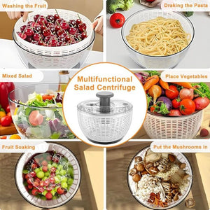 Homlly Press Pump 3 in 1 Multi-Use Vegetable Fruit Salad Spinner Dryer Serve Bowl