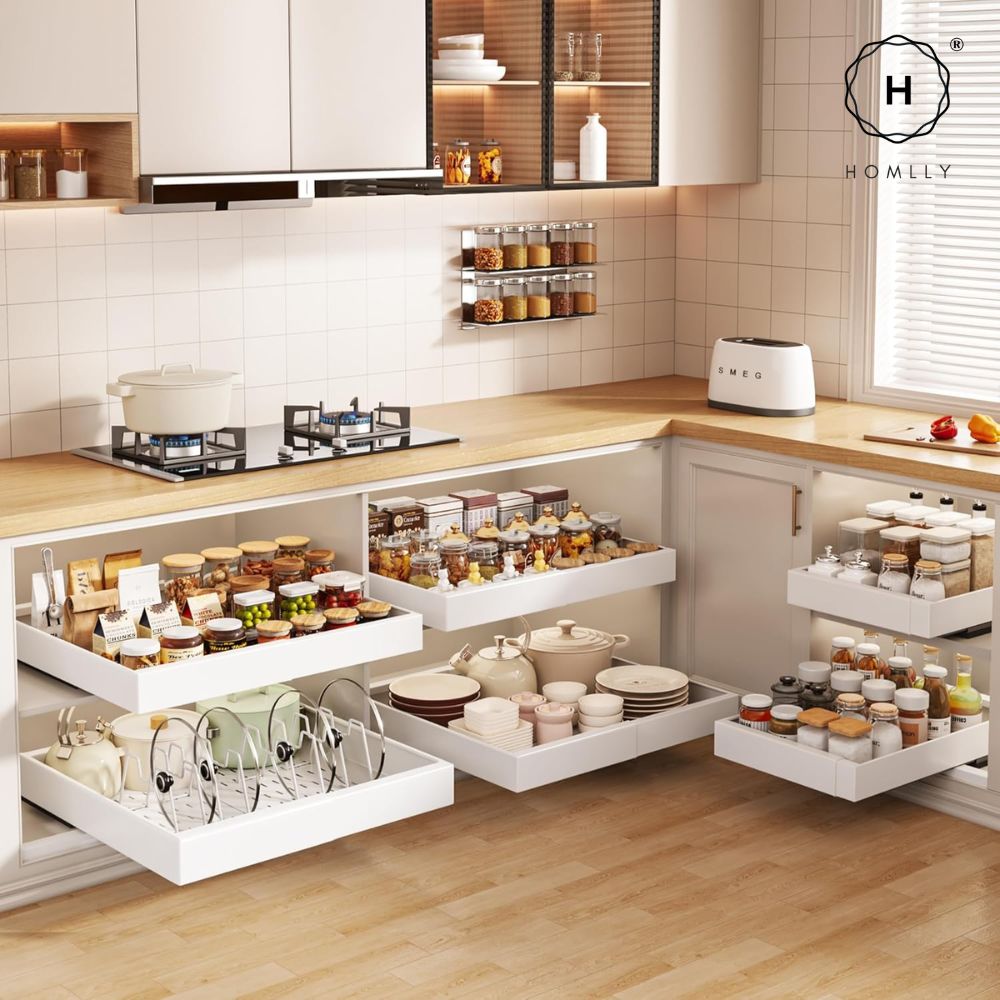 Pull out Cabinet Organizer,Width (14-21) and Depth (17-24) Expandable With 3 Rails,No Drill Adjustable Slide out Drawers for Kitchen,Pantry,Adhesive Roll out Shelves,for Cabinets Without Lip,White Pull out Cabinet Organizer,Width (14-21) and Depth (17-24) Expandable With 3 Rails,No Drill Adjustable Slide out Drawers for Kitchen,Pantry,Adhesive Roll out Shelves,for Cabinets Without Lip,White