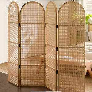 Homlly Modern Rattan Screen Room Divider with Magazines Holder (2/3/4 Panels)