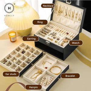 Homlly 3 Layers Jewellery Boxes for Rings, Earrings, Necklaces with Key Lock