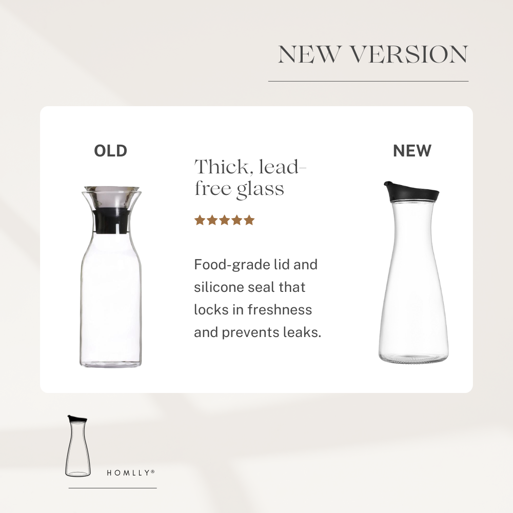 Homlly 1L Glass Water Carafe Clear Pitcher with Flip Top Lid (Round Base)