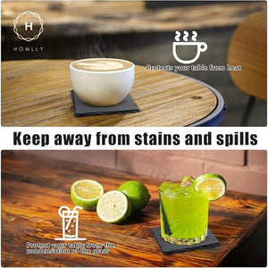 Homlly Slate Stone Drink Coasters (Set of 4pcs)