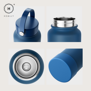 Homlly Ella Wide Mouth insulated water bottle with leakproof cap and bucket handle