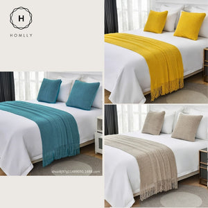 Homlly Ribbed Decorative Pillow Cushion Covers with Bed Runner Throw