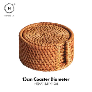 Homlly 100% Natural eco-friendly Hand Made Rattan Coaster Set (6pcs) with Coaster Box