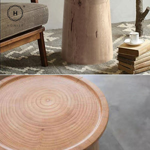 Homlly Round Pine Tree Wood Side Table