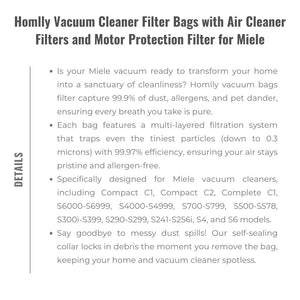 Homlly Vacuum Cleaner Filter Bags with Air Cleaner Filters and Motor Protection Filter for Miele