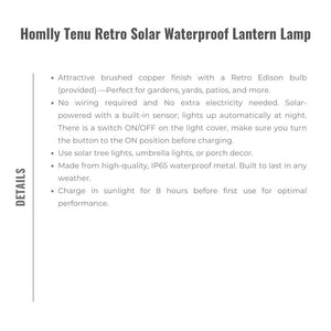 Homlly Tenu Retro Solar  Waterproof Lantern Lamp