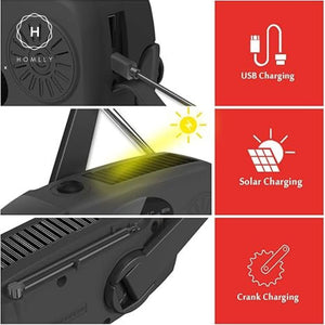 Homlly Emergency Hand Crank Solar AM/ FM Radio with LED Flashlight & 2000mAh Power Bank Phone Charger